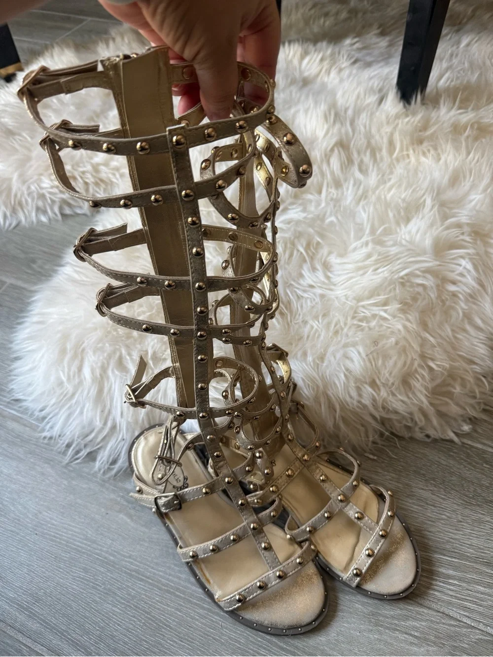 Joyfolie Girls Tan Knee-High Gladiator Sandals